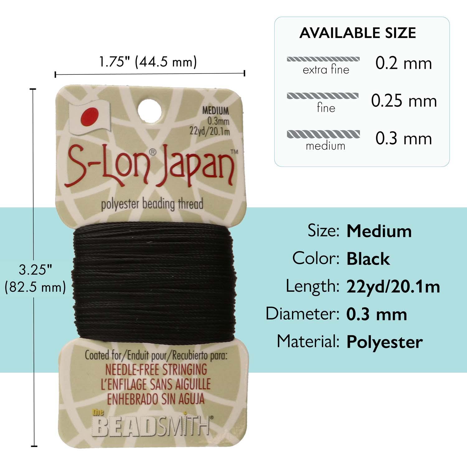 s-lon cord japan black 0.3mm 22 yard car -BeadSmith.com